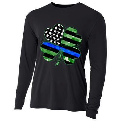 Thin Blue Line St Patrick's Day Irish Clover Cooling Performance Long Sleeve Crew