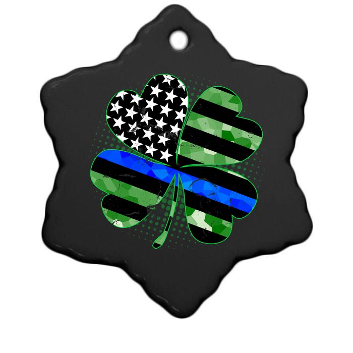 Thin Blue Line St Patrick's Day Irish Clover Ceramic Star Ornament