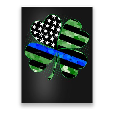 Thin Blue Line St Patrick's Day Irish Clover Poster