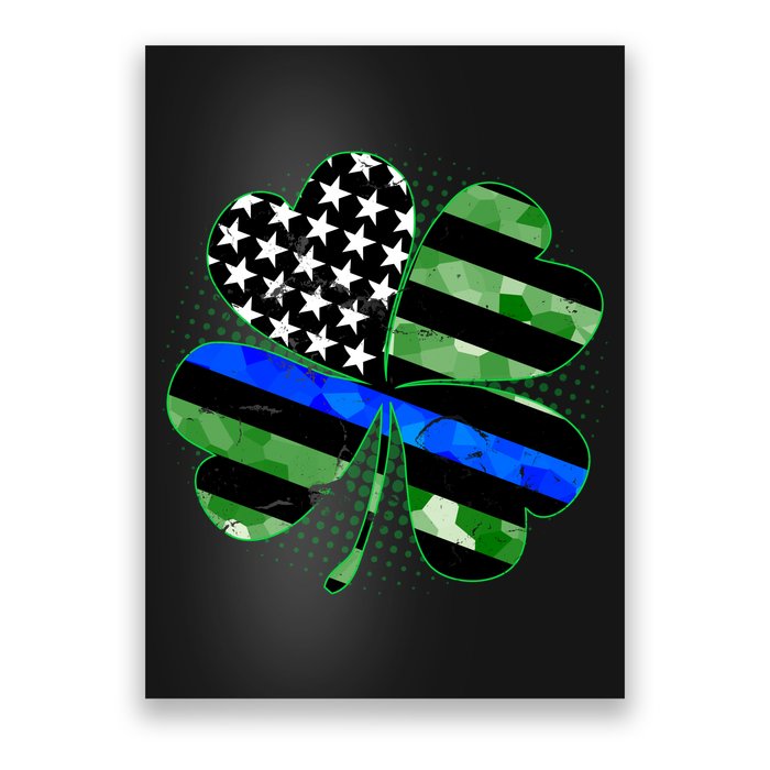 Thin Blue Line St Patrick's Day Irish Clover Poster