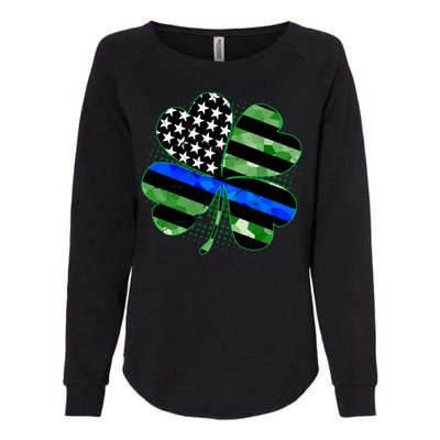 Thin Blue Line St Patrick's Day Irish Clover Womens California Wash Sweatshirt