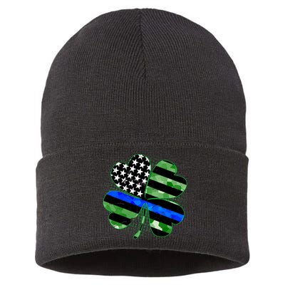 Thin Blue Line St Patrick's Day Irish Clover Sustainable Knit Beanie