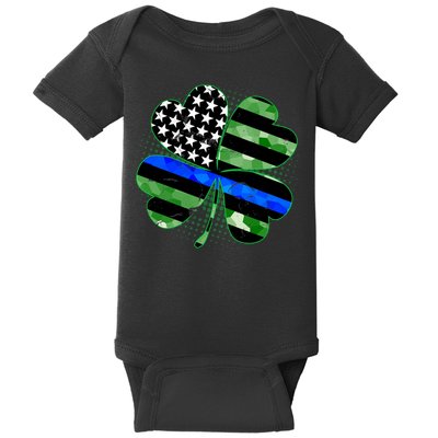 Thin Blue Line St Patrick's Day Irish Clover Baby Bodysuit