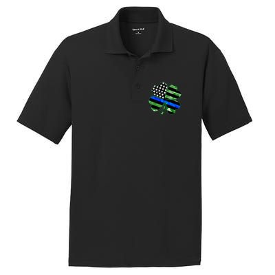 Thin Blue Line St Patrick's Day Irish Clover PosiCharge RacerMesh Polo