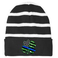 Thin Blue Line St Patrick's Day Irish Clover Striped Beanie with Solid Band