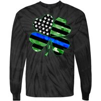 Thin Blue Line St Patrick's Day Irish Clover Tie-Dye Long Sleeve Shirt