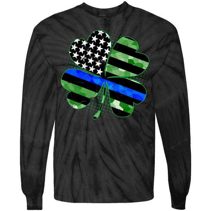 Thin Blue Line St Patrick's Day Irish Clover Tie-Dye Long Sleeve Shirt