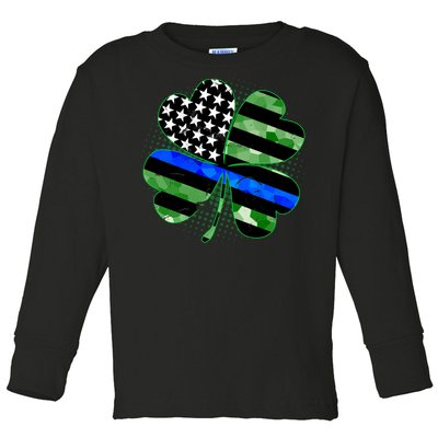 Thin Blue Line St Patrick's Day Irish Clover Toddler Long Sleeve Shirt