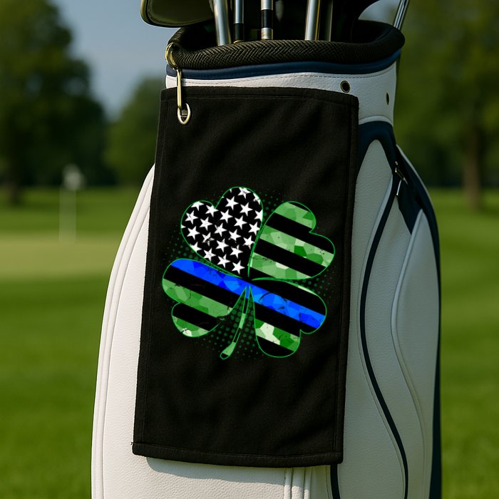 Thin Blue Line St Patrick's Day Irish Clover Golf Towel