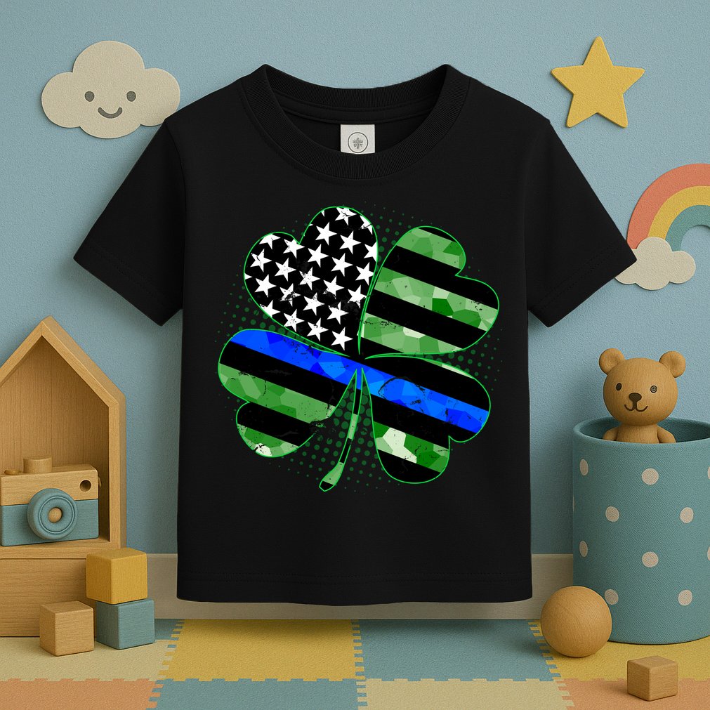Thin Blue Line St Patrick's Day Irish Clover Toddler T-Shirt