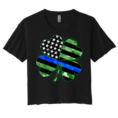 Thin Blue Line St Patrick's Day Irish Clover Women's Crop Top Tee