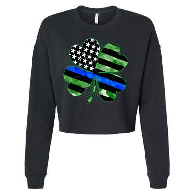 Thin Blue Line St Patrick's Day Irish Clover Cropped Pullover Crew