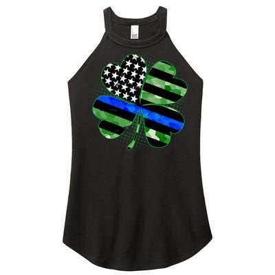 Thin Blue Line St Patrick's Day Irish Clover Women’s Perfect Tri Rocker Tank