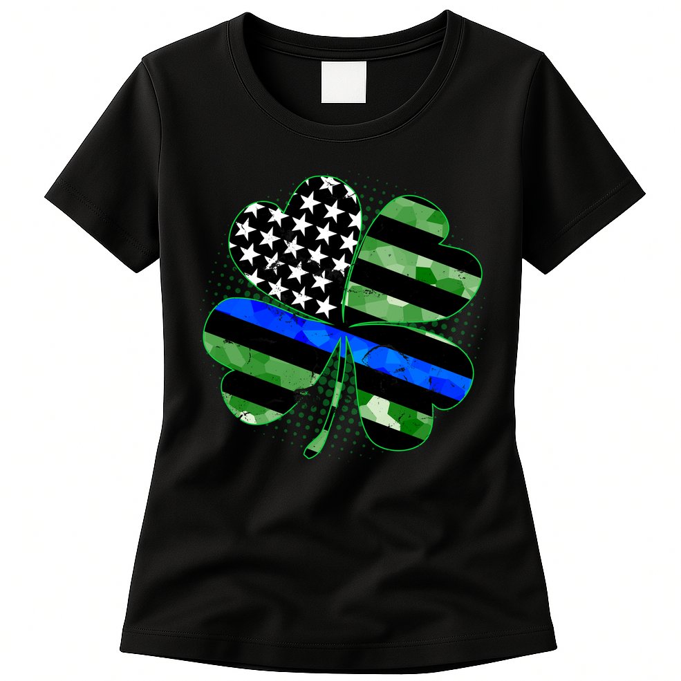 Thin Blue Line St Patrick's Day Irish Clover Womens T-Shirt