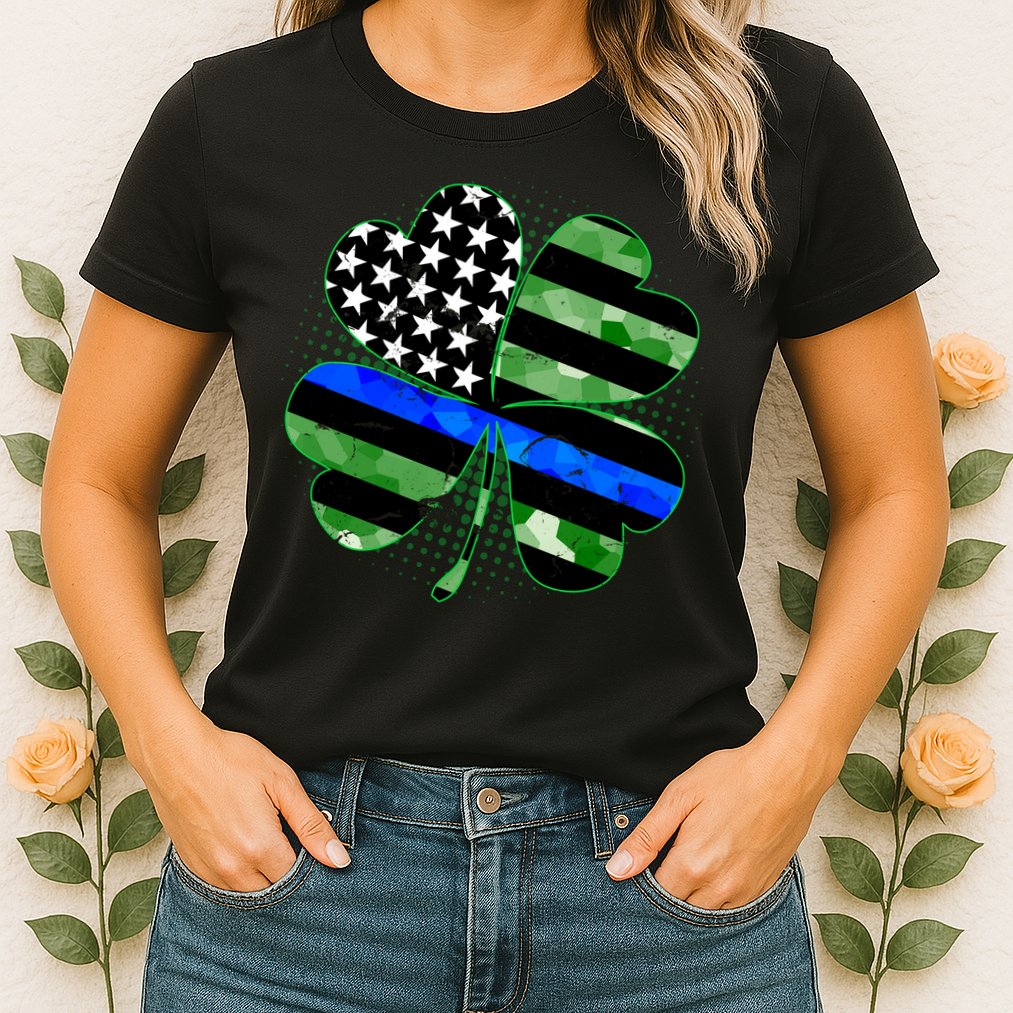 Thin Blue Line St Patrick's Day Irish Clover Womens T-Shirt