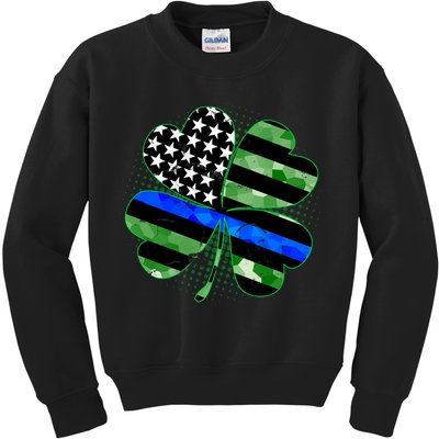 Thin Blue Line St Patrick's Day Irish Clover Kids Sweatshirt