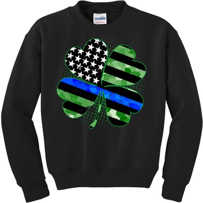 Thin Blue Line St Patrick's Day Irish Clover Kids Sweatshirt