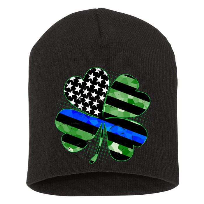 Thin Blue Line St Patrick's Day Irish Clover Short Acrylic Beanie