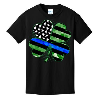 Thin Blue Line St Patrick's Day Irish Clover Kids T-Shirt