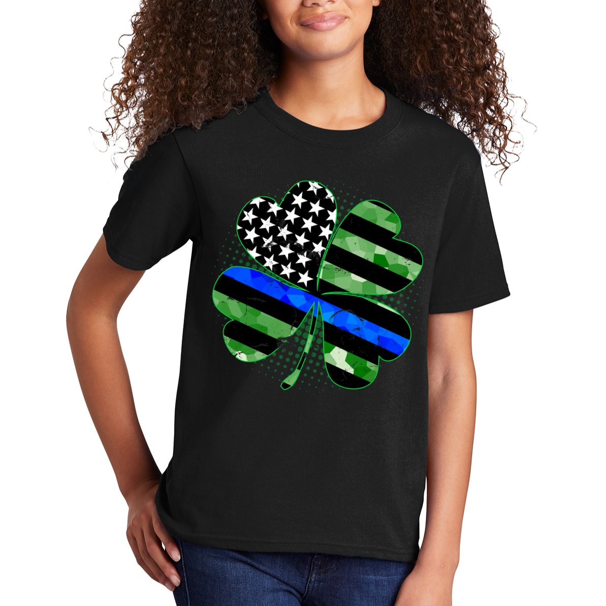 Thin Blue Line St Patrick's Day Irish Clover Kids T-Shirt