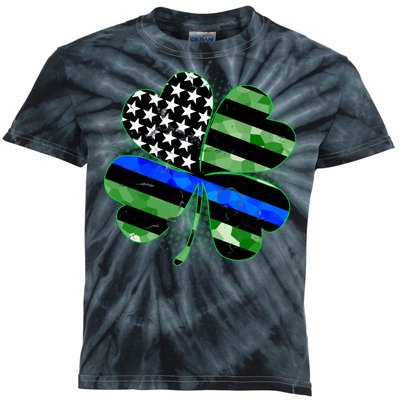 Thin Blue Line St Patrick's Day Irish Clover Kids Tie-Dye T-Shirt