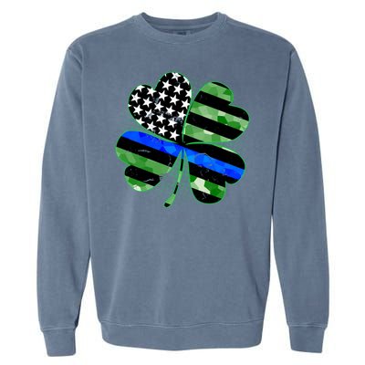 Thin Blue Line St Patrick's Day Irish Clover Garment-Dyed Sweatshirt