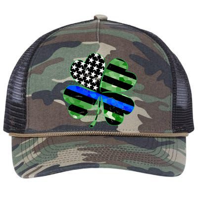 Thin Blue Line St Patrick's Day Irish Clover Retro Rope Trucker Hat Cap