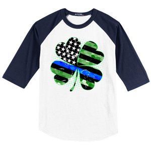 Thin Blue Line St Patrick's Day Irish Clover Baseball Sleeve Shirt