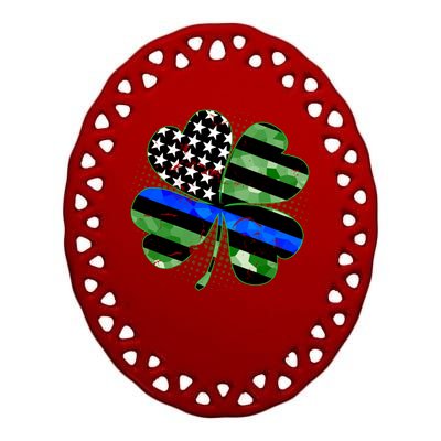 Thin Blue Line St Patrick's Day Irish Clover Ceramic Oval Ornament