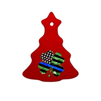 Thin Blue Line St Patrick's Day Irish Clover Ceramic Tree Ornament