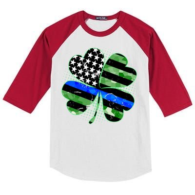 Thin Blue Line St Patrick's Day Irish Clover Kids Colorblock Raglan Jersey