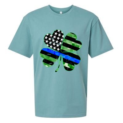 Thin Blue Line St Patrick's Day Irish Clover Sueded Cloud Jersey T-Shirt