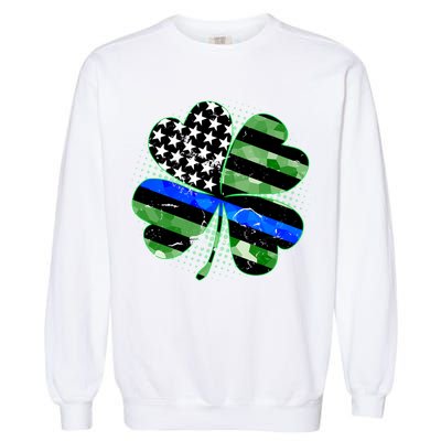 Thin Blue Line St Patrick's Day Irish Clover Garment-Dyed Sweatshirt