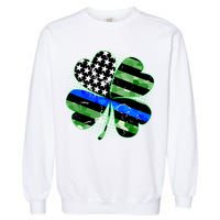 Thin Blue Line St Patrick's Day Irish Clover Garment-Dyed Sweatshirt