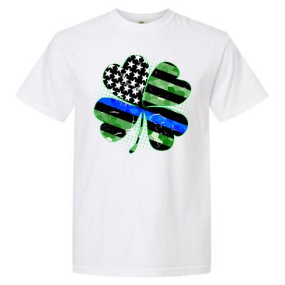 Thin Blue Line St Patrick's Day Irish Clover Garment-Dyed Heavyweight T-Shirt