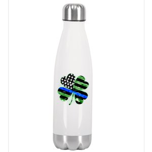 Thin Blue Line St Patrick's Day Irish Clover Stainless Steel Insulated Water Bottle