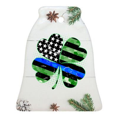 Thin Blue Line St Patrick's Day Irish Clover Ceramic Bell Ornament