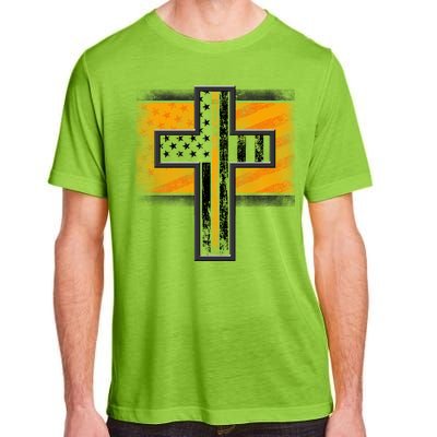 Thin Gold Line Cross Flag Support Front line Workers Adult ChromaSoft Performance T-Shirt