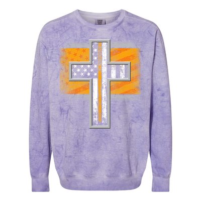 Thin Gold Line Cross Flag Support Front line Workers Colorblast Crewneck Sweatshirt