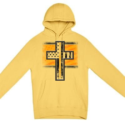 Thin Gold Line Cross Flag Support Front line Workers Premium Pullover Hoodie