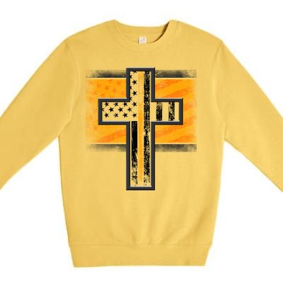 Thin Gold Line Cross Flag Support Front line Workers Premium Crewneck Sweatshirt