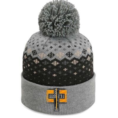 Thin Gold Line Cross Flag Support Front line Workers The Baniff Cuffed Pom Beanie