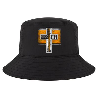 Thin Gold Line Cross Flag Support Front line Workers Cool Comfort Performance Bucket Hat