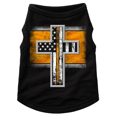 Thin Gold Line Cross Flag Support Front line Workers Doggie Tank