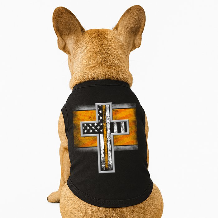 Thin Gold Line Cross Flag Support Front line Workers Doggie Tank