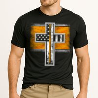 Thin Gold Line Cross Flag Support Front line Workers Performance Shirt