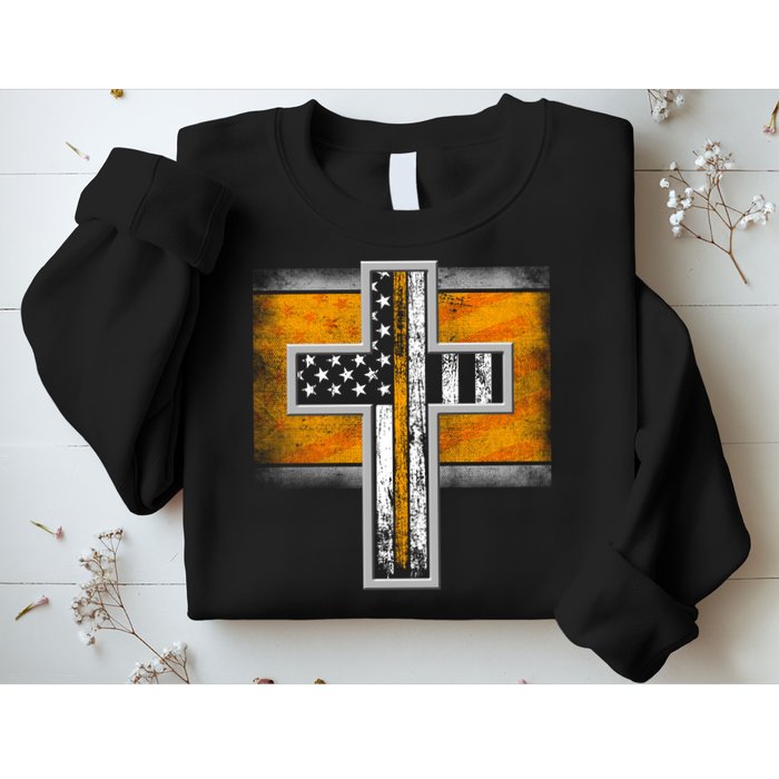 Thin Gold Line Cross Flag Support Front line Workers Sweatshirt