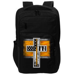 Thin Gold Line Cross Flag Support Front line Workers Impact Tech Backpack