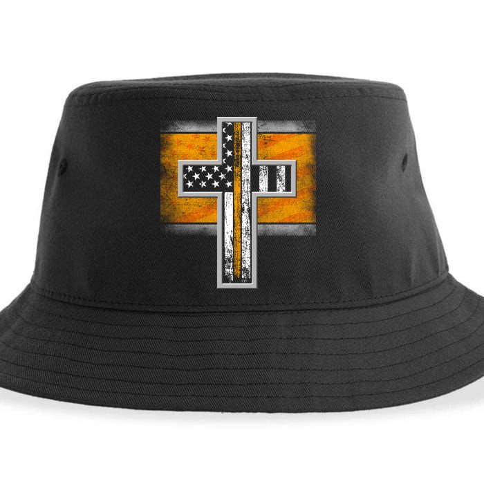 Thin Gold Line Cross Flag Support Front line Workers Sustainable Bucket Hat