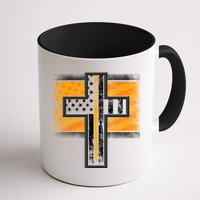 Thin Gold Line Cross Flag Support Front line Workers Mug